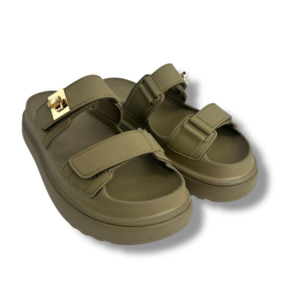 Steve Madden Bigschmona Platform Slide Sandals Size 8 Olive Green Flatform EUC - Picture 10 of 11